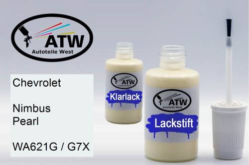 Chevrolet, Nimbus Pearl, WA621G / G7X: 20ml Lackstift + 20ml Klarlack - Set, von ATW Autoteile West.